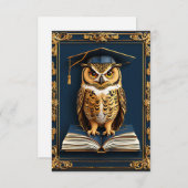 卒業帽子をかぶったフクロウに卒業式の願い 招待状 (正面/裏面)