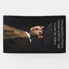 卒業帽子をかぶった少女 横断幕