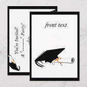 卒業帽子を斜めに傾け、卒業証書を空白のカードに飾る 招待状 (正面/裏面)