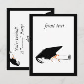 卒業帽子を斜めに傾け、卒業証書を空白のカードに飾る 招待状 (正面/裏面)