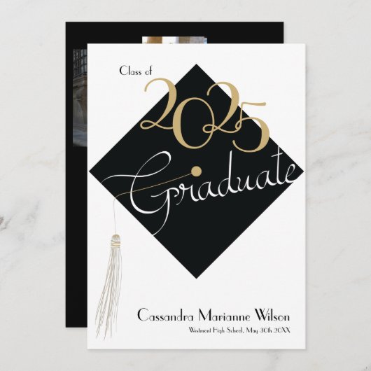 卒業帽子エレガント発表 招待状 (正面/裏面)