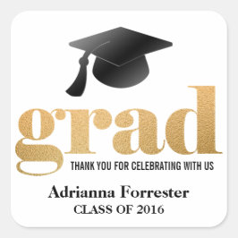 卒業帽子フェイク金箔グラードタイポグラフィ スクエアシール