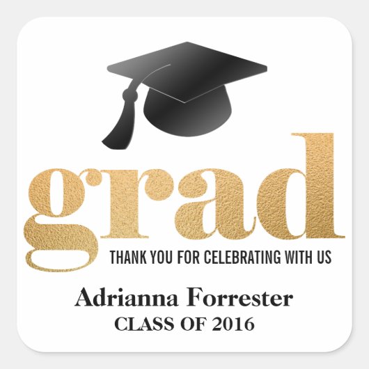 卒業帽子フェイク金箔グラードタイポグラフィ スクエアシール (正面)