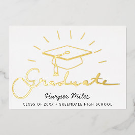 卒業帽金ゴールドはがき 箔招待状