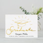 卒業帽金ゴールドはがき 箔招待状 (立ち正面)