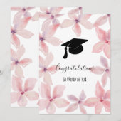 卒業帽 おめでとう 水彩 花 招待状 (正面/裏面)