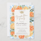 卒業帽,オレンジ色の地中海ブルーの卒業 招待状 (正面)