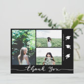 卒業帽 サンクススクリプト フォト | ブラック 招待状 (スタンド正面)