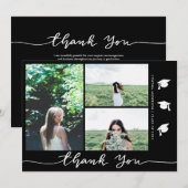 卒業帽 サンクススクリプト フォト | ブラック 招待状 (正面/裏面)