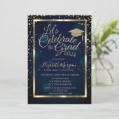 卒業帽 ダイヤモンド 星 ネイビーブルー 招待状 (スタンド正面)