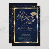 卒業帽 ダイヤモンド 星 ネイビーブルー 招待状 (正面/裏面)