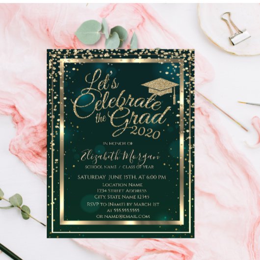 卒業帽 ダイヤモンド 星 緑の卒業 招待状