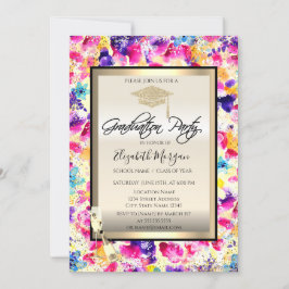 卒業帽, ワインボトルと花の飾り, 卒業おめでとう 招待状