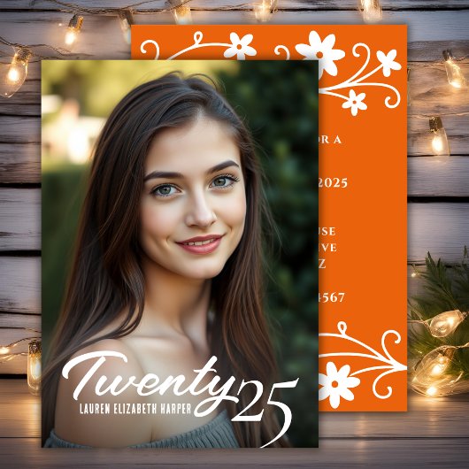 卒業年とフォトオレンジの卒業式パーティー 招待状