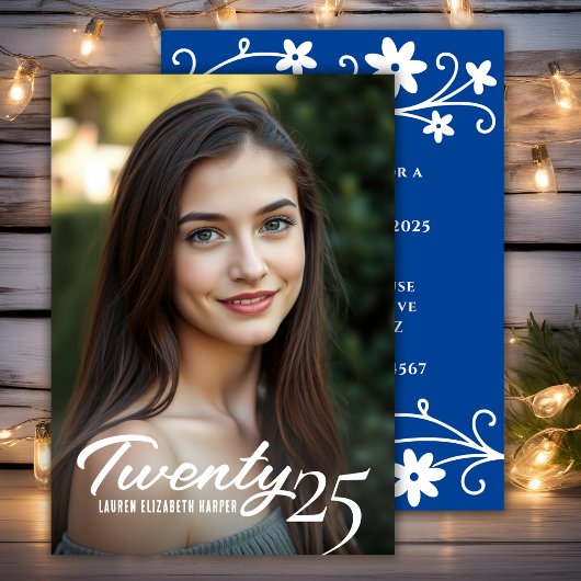 卒業年とフォトブルーの卒業式パーティー 招待状