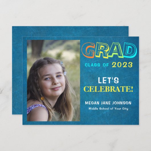 卒業年のカラフル中学校の卒業写真 ポストカード (正面/裏面)