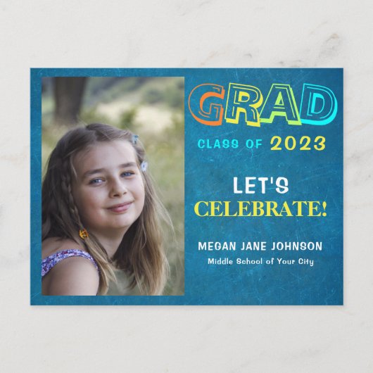 卒業年のカラフル中学校の卒業写真 ポストカード (正面)