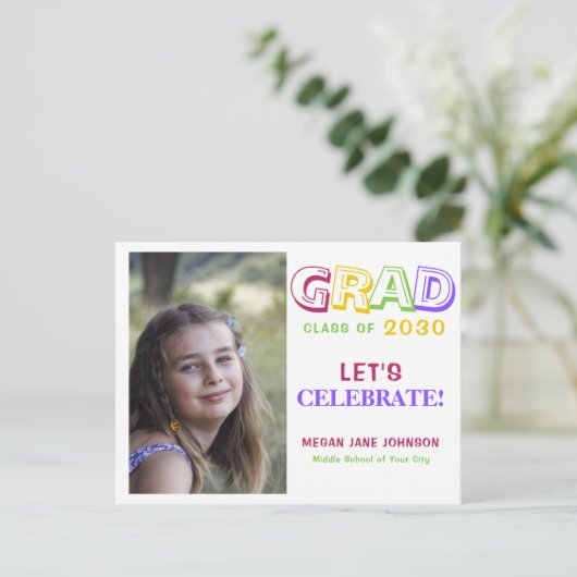 卒業年のカラフル中学校の卒業写真 ポストカード (スタンド正面)