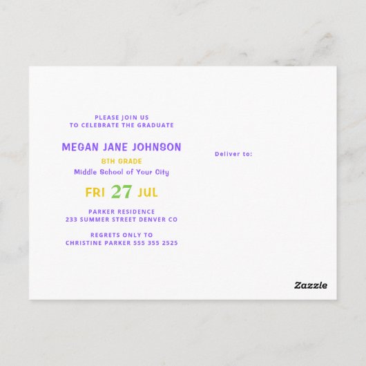 卒業年のカラフル中学校の卒業写真 ポストカード (裏面)