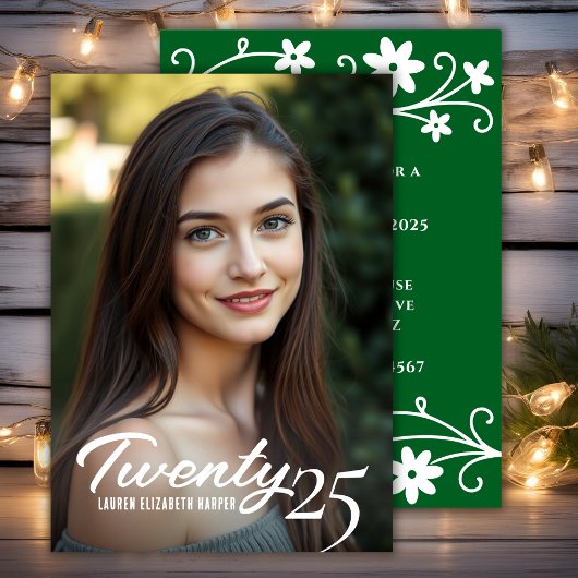 卒業年度と写真のグリーングラデュエーションパーティー 招待状