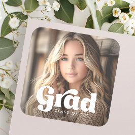 卒業年度のレトロな写真クラス スクエアシール