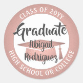 卒業年度 ピンク ローズゴールド ブラック モダン ラウンドシール (正面)