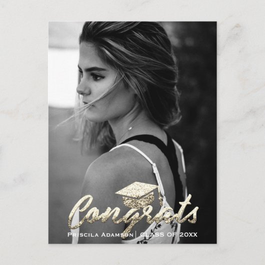 卒業年度 名前 ゴールド グリッター写真 ポストカード (正面)