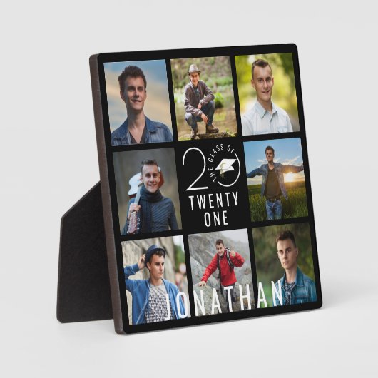 卒業年度 学校 8 枚の写真 コラージュ 卒業 ブラック フォトプラーク (正面)