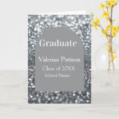 卒業年度 銀灰色 グリッター アーチ形 名前 カード (黄色い花)