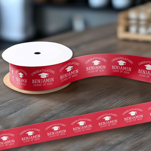 卒業式おめでとうございます赤白 サテンリボン