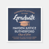 卒業式おめでとうブラッシュネイビーブルーホワイト銅 スタンダードカクテルナプキン (正面)