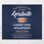 卒業式おめでとうブラッシュネイビーブルーホワイト銅 ビールラベル (シングルラベル)