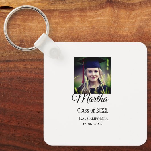 卒業式おめでとう名を追加する写真都市日付クラス キーホルダー (正面)