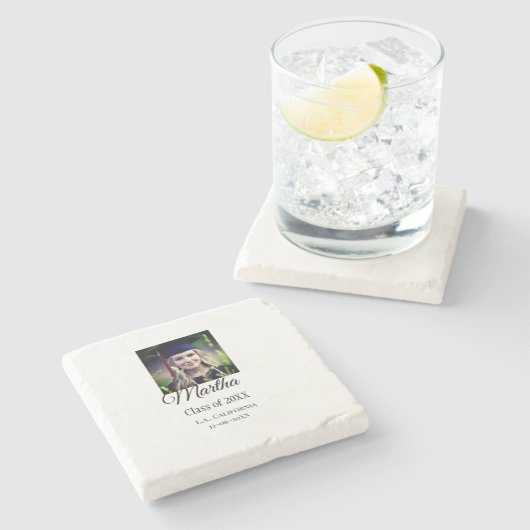 卒業式おめでとう名を追加する写真都市日付クラス ストーンコースター (横)