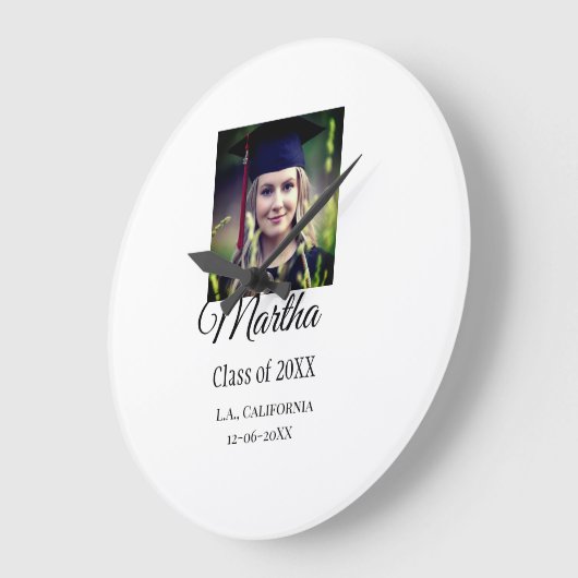 卒業式おめでとう名を追加する写真都市日付クラス ラージ壁時計 (傾斜)