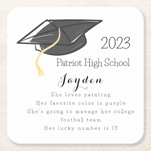 卒業式おもしろいファクトの上限カスタム スクエアペーパーコースター (正面)