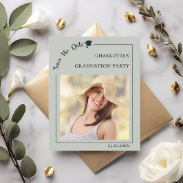 卒業式お知らせグリーンSave the Date 写真入り チラシ