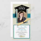 卒業式お知らせ写真カード - ティール&ブラック 案内状 (正面/裏面)