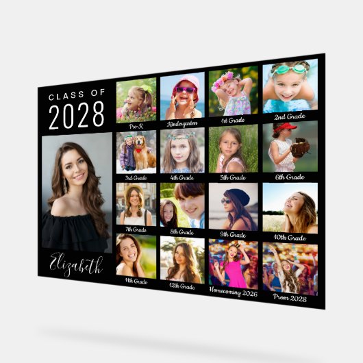 卒業式から17年のフォトスクリプトブラック アクリルサイン (傾斜)