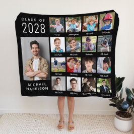 卒業式から17年のフォトブラック フリースブランケット