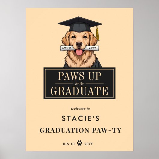 卒業式かわいいゴールデンレトリバードッグウェルカムサイン ポスター (正面)