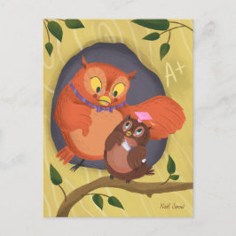 卒業式かわいいフクロウピンク帽子はがき空白の ポストカード