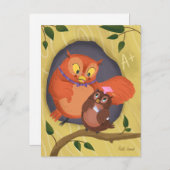 卒業式かわいいフクロウピンク帽子はがき空白の ポストカード (正面/裏面)