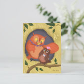 卒業式かわいいフクロウピンク帽子はがき空白の ポストカード (スタンド正面)