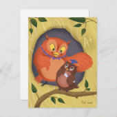 卒業式かわいいフクロウ青ハタ空白のハガキ ポストカード (正面/裏面)