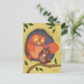 卒業式かわいいフクロウ青ハタ空白のハガキ ポストカード (スタンド正面)