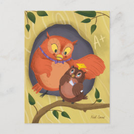 卒業式かわいいフクロウ黄色ハットハガキ空白のー ポストカード