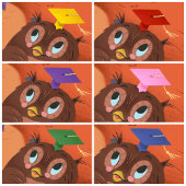 卒業式かわいいフクロウ黒帽子はがき空白の ポストカード