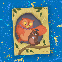 卒業式かわいいフクロウ黒帽子はがき空白の ポストカード