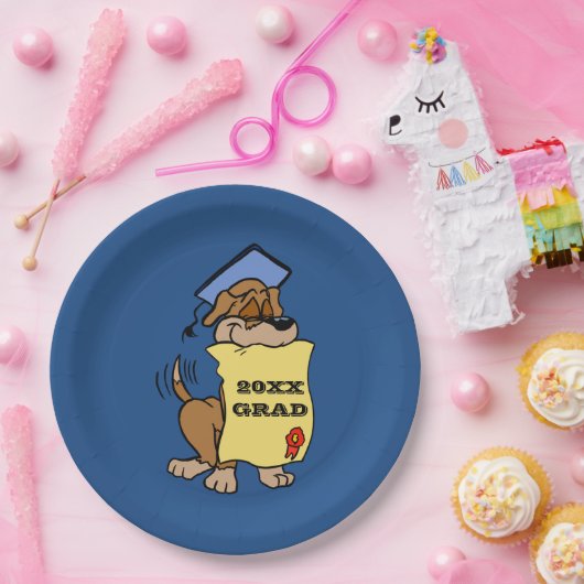 卒業式かわいい子犬の卒業証書 ペーパープレート (パーティー)